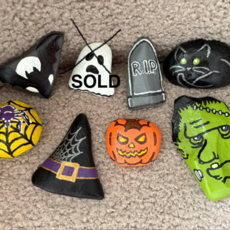 Set of 7 Halloween Hand-Painted Stones